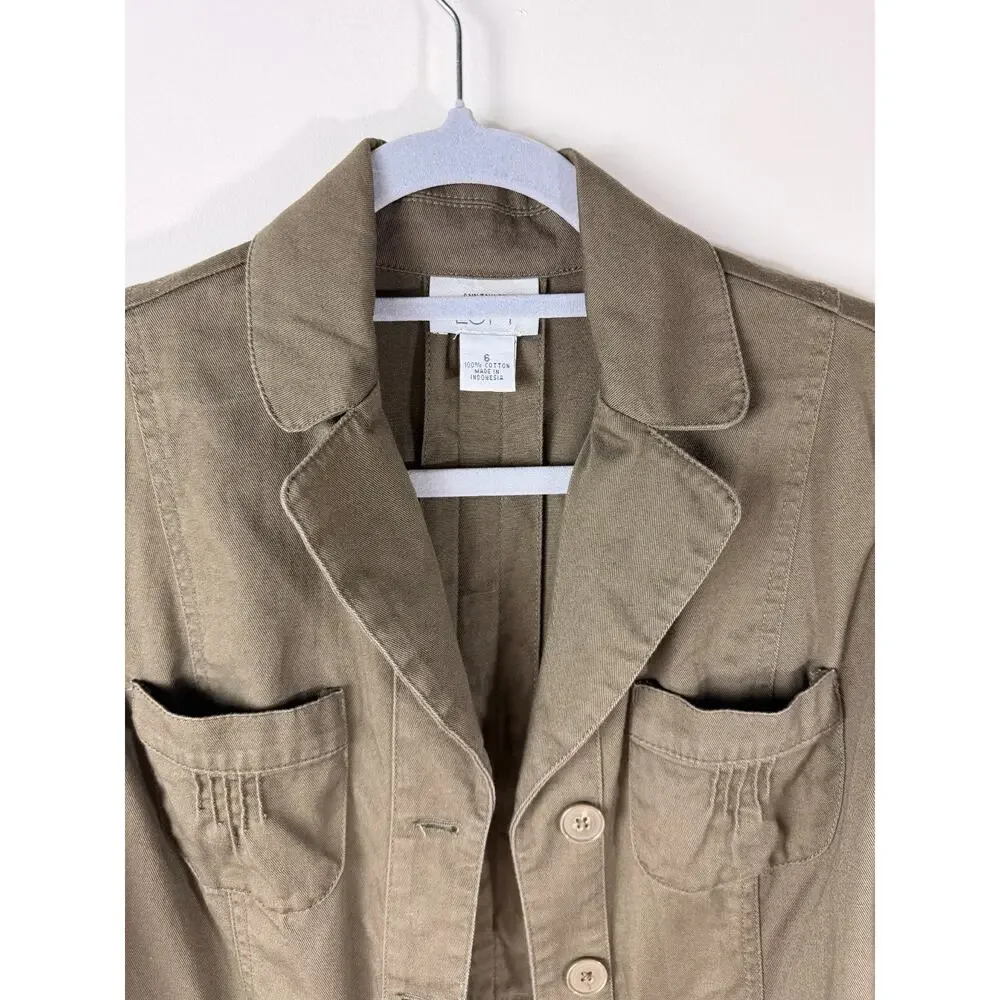 Ann Taylor LOFT Utility Jacket Size 6 Olive Cotton Military Style Blazer Spring - Picture 4 of 10